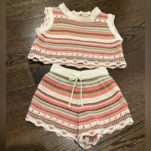 Bebe organic knit cropped top and short set